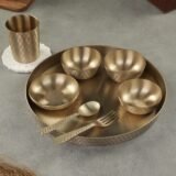 Atya Luxury Bronze | Kansa Dinner Thali Set of 8 pcs | Matte Finish 13 inch | for Serving Dinner, Best for Gifting. | Vintage Look