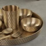 bronze dinner thali set with spoon glass and katori set
