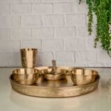 Luxury Bronze (Kansa) Dinner Thali Set of 6 Piece | Bronze Antique thali for Home, Dinning, restaurant and Gifting | Pure Bronze Thali 12 inch | Indian Traditional Thali