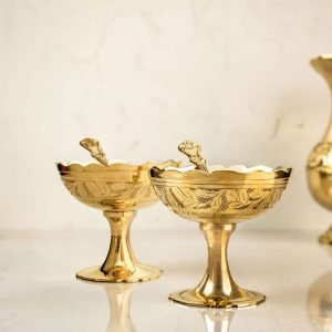 ATYA LUXURY Brass Desert | Ice Cream | Fruit Serving Bowl with 2 Spoon | Set of 2 | Luxury Dinning Experience | Tradional Gifting | Gold Plated Finish | 150 ML Each Bowl |