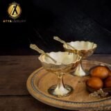 brass ice cream bowl with 2 spoon set of 2