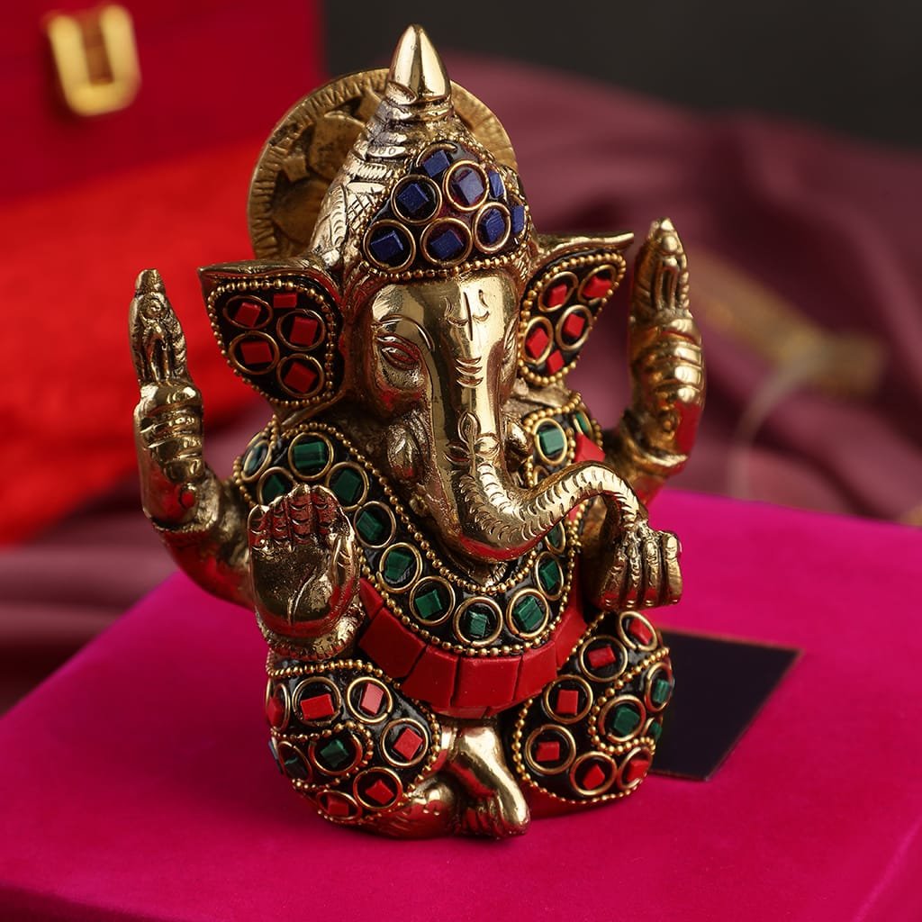 brass ganesh ji idol with gift box