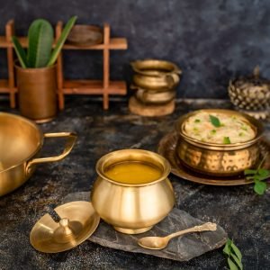 ATYA LUXURY Handicraft Brass Ghee Pot, with Lid and Spoon, 300 ml, for Oil, Achaar, Sauf, Ingredients Storage, Serving and Gifting