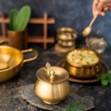 Handicraft Brass Ghee Pot, with Lid and Spoon, 300 ml, for Oil, Achaar, Sauf, Ingredients Storage, Serving and Gifting