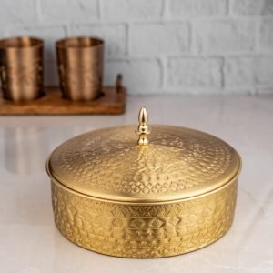 ATYA LUXURY Brass Spice Box | Masala Dani | Handcrafted Brass Spice Box | Storage Container | One Spoon and 7 Containers | Antique Masala Box