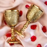 antique brass wine glass set of 2
