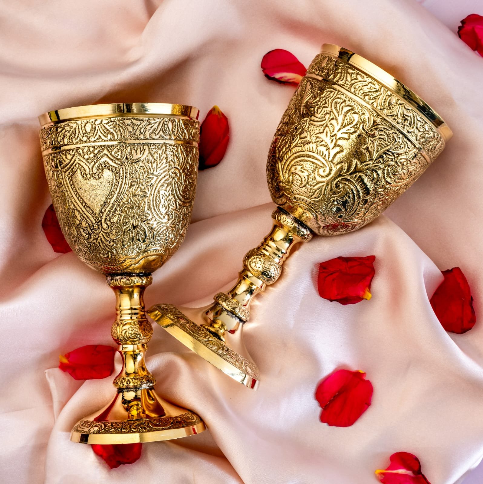 antique brass wine glass set of 2