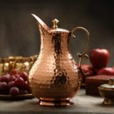 Copper Pitcher with Hammered Design | Brass Handle | Ayurveda Recommended Traditional Water Jug | 2 LTR Serving Capacity