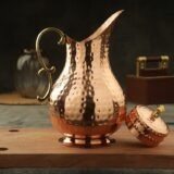 Copper Pitcher with Hammered Design | Brass Handle | Ayurveda Recommended Traditional Water Jug | 2 LTR Serving Capacity