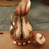 Copper Pitcher with Hammered Design | Brass Handle | Ayurveda Recommended Traditional Water Jug | 2 LTR Serving Capacity