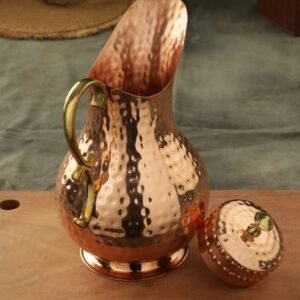 Copper Pitcher with Hammered Design | Brass Handle | Ayurveda Recommended Traditional Water Jug | 2 LTR Serving Capacity