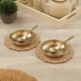 bronze serving bowl set with spoon