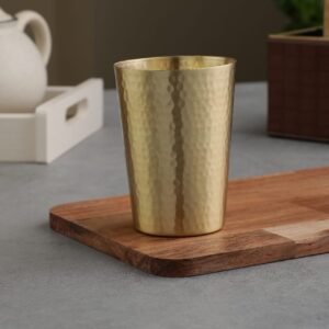 ATYA LUXURY Hammered Brass Tumbler Glass | Vintage Design 450 ml | Idol for Serving hot and Cold Drinks | Matte Finish | for Home, Office, Restaurant and Gifting