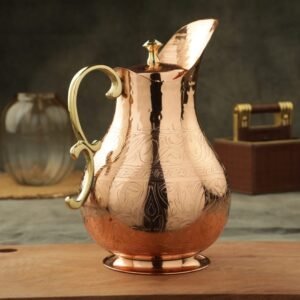 Atya Luxury Copper Water Jug | Handcrafted Design |with Brass Handle, Traditional Pitcher 2 LTR | Ayurveda Recommended Water Jug | Idol for Serving Guest, Home, Restra and Office