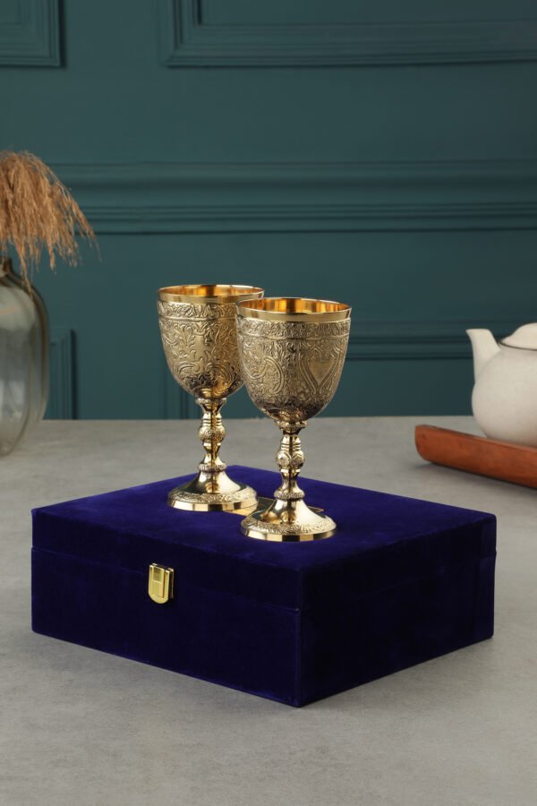 brass wine glass set of 2 with gift box