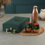 copper water bottle and glass set with gift box