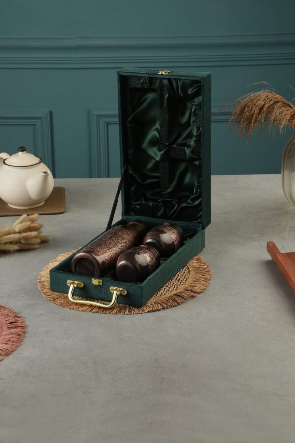 copper water bottle and glass set with gift box