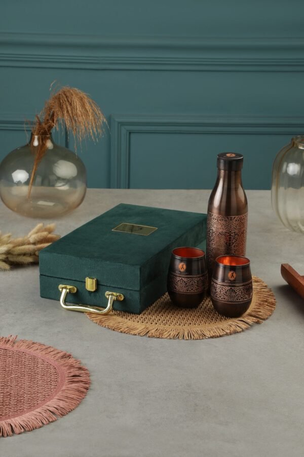 copper water bottle and glass set with gift box