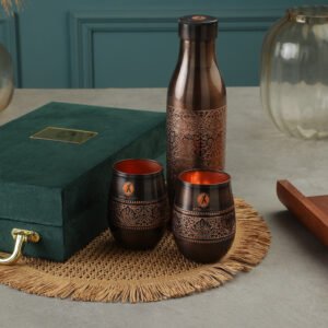 Atya Luxury Copper bottle and 2 Glass Antique Gift set with velvet box
