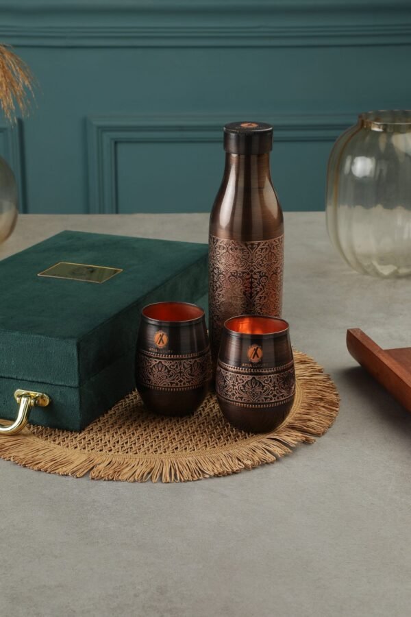 copper water bottle and glass set with gift box