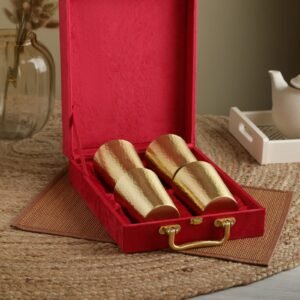 brass glass set of 4 with gift box