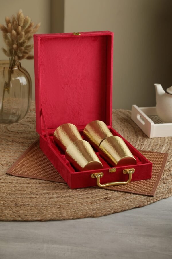 brass glass set of 4 with gift box
