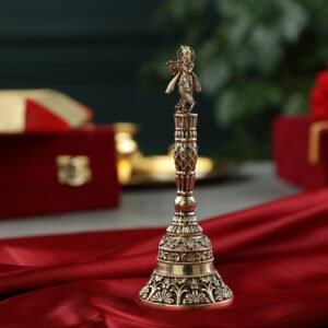 Brass Krishna Temple Bell | Ht 4.5 inch | For office and Home Temple