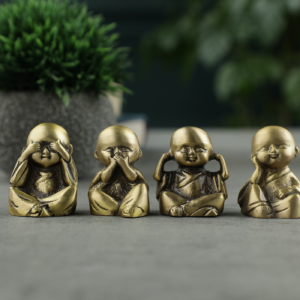Brass Baby Monk Set of 4 — See No Evil, Hear No Evil, Speak No Evil & Think No Evil